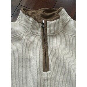 Orvis Signature Collection 1/4 Zip Sweater Ivory Tan Brown Cotton Mens L #50609